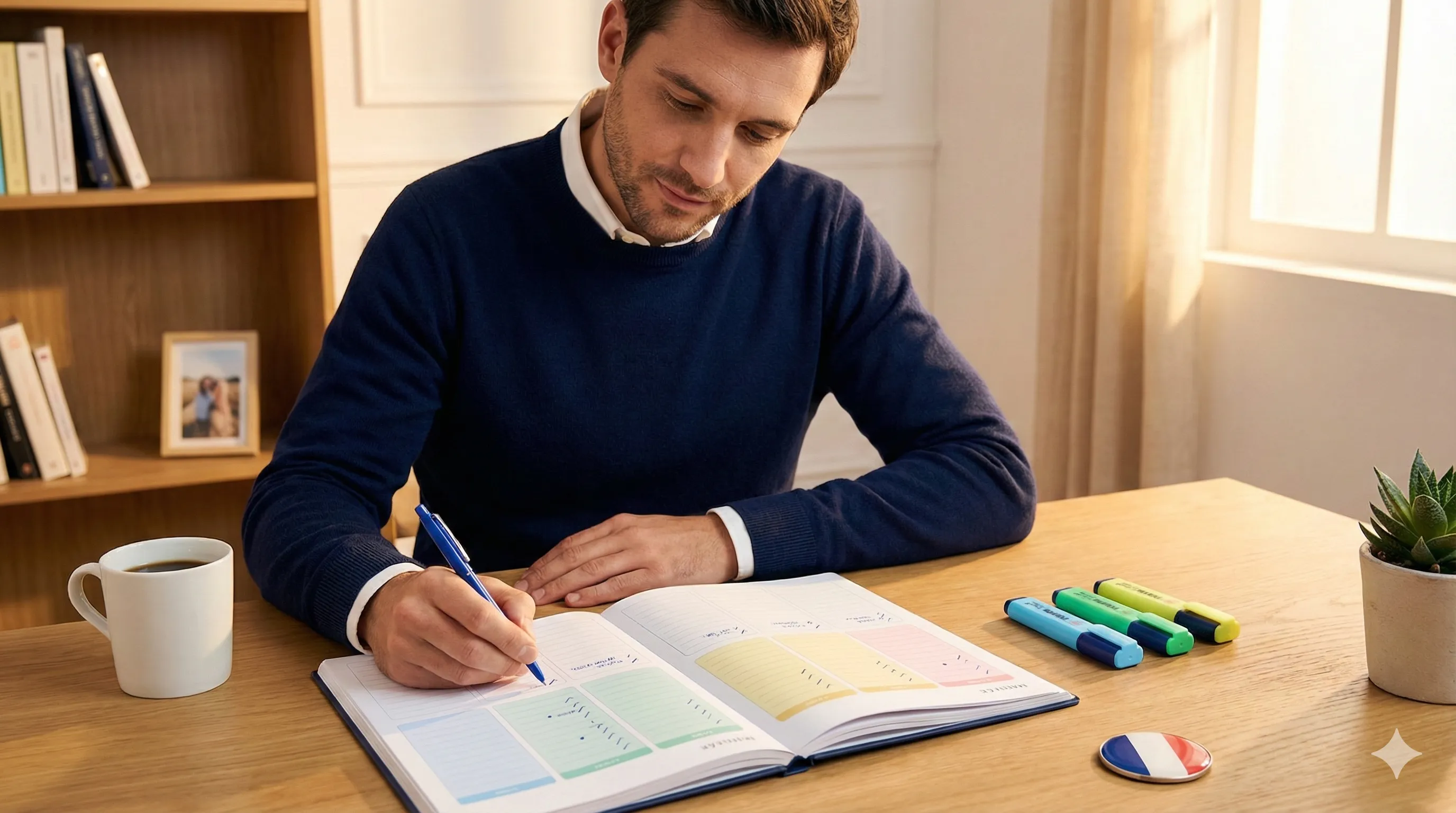 Calendrier de 30 jours illustrant un plan de révision structuré pour l'examen civique, avec des étapes clés mises en évidence.